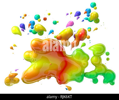 Abstrakte farbige Flüssigkeit oder Tinte auf weißem Hintergrund. 3D-Darstellung Stockfoto