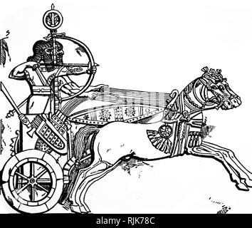 Eine Gravur, ein assyrischer Krieg chariot mit Archer: einfache nicht-gewölbte Räder. Von einer bas-relief an Nimrod. Vom 19. Jahrhundert Stockfoto