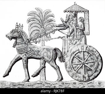 Eine Gravur der Darstellung eine Assyrische Streitwagen. Vom 19. Jahrhundert Stockfoto