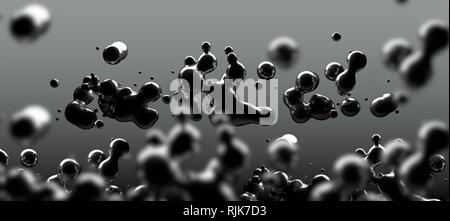 Tinte oder fließenden Formen. Wissenschaft Physik und Chemie. Abstrakte schwarze Flüssigkeit fällt Hintergrund. 3D-Darstellung Stockfoto