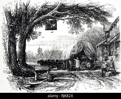 Ein kupferstich mit der Darstellung eines typischen achtzehnten Jahrhunderts Straße wagen. Vom 19. Jahrhundert Stockfoto