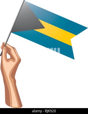 Bahamas Flagge und Hand auf weißem Hintergrund. Vector Illustration Stock Vektor