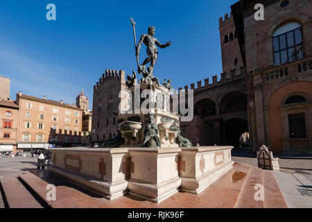 Neptunbrunnen in Bologna. Stockfoto