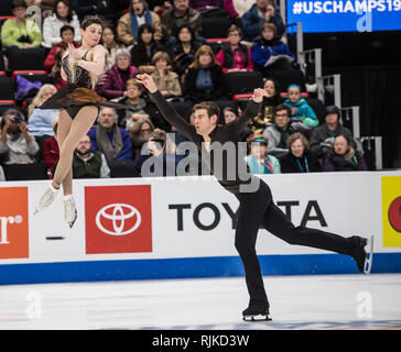 Detroit, Michigan, USA. 4 Feb, 2019. HAVEN DENNEY und BRANDON FRAZIER während die Paare Kür des 2019 uns Eiskunstlauf Meisterschaft an Little Caesars Arena, Detroit, Michigan. (Bild: © Scott Hasse/ZUMA Drücken) Stockfoto