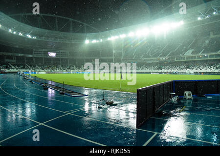 RJ - Rio de Janeiro - 06/02/2019 - Copa-Sul Americana 2019, Botafogo x Defender - Justiz und Inneres - Regen vor dem Spiel zwischen Botafogo und Defensa und "JUSTICIA am Engenhao Stadium für die Copa Sudamericana 2019. Foto: Thiago Ribeiro/AGIF Stockfoto