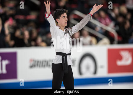 Detroit, Michigan, USA. 4 Feb, 2019. VINCENT ZHOU führt während der Mens Kür des 2019 uns Eiskunstlauf Meisterschaft an Little Caesars Arena, Detroit, Michigan. (Bild: © Scott Hasse/ZUMA Drücken) Stockfoto