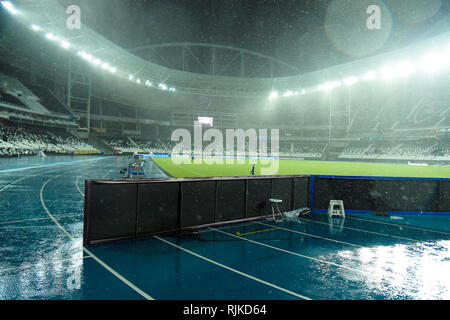 RJ - Rio de Janeiro - 06/02/2019 - Copa-Sul Americana 2019, Botafogo x Defender - Justiz und Inneres - Regen vor dem Spiel zwischen Botafogo und Defensa und "JUSTICIA am Engenhao Stadium für die Copa Sudamericana 2019. Foto: Thiago Ribeiro/AGIF Stockfoto