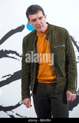 Madrid, Spanien. 06 Feb, 2019. Antonio Banderas auf einer Pressekonferenz des Teatro del Soho Caixabank auf des Musicals "A Chorus Line". Madrid, 06.02.2018 | Verwendung der weltweiten Kredit: dpa/Alamy leben Nachrichten Stockfoto