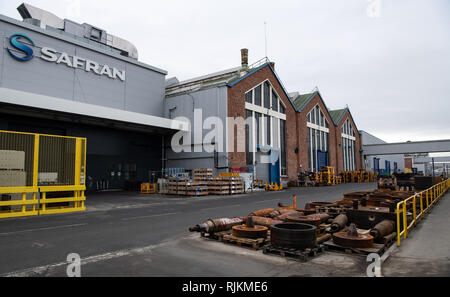 06. Februar 2019, France (Frankreich), Colombes: Stahl ist auf der Website der Motorenhersteller Safran in Nanterre in der Nähe von Paris. Deutschland und Frankreich planen neue Deutsch-französische Kampfflugzeuge zu ergänzen und schliesslich die Eurofighter und Rafale Flotten beider Länder ersetzen durch 2040. Safran und MTU Aero Engines sind die Motoren für diesen Zweck zu entwickeln. Foto: Bernd von Jutrczenka/dpa Stockfoto