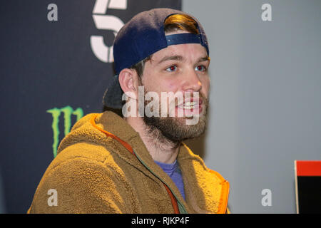 Newcastle, UK. 7 Feb, 2019. Corey Browning nimmt Fragen aus den Medien Quelle: Dan Cooke/Alamy leben Nachrichten Stockfoto