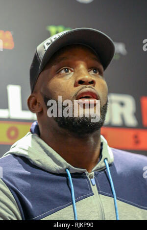 Newcastle, UK. 7 Feb, 2019. Fabian Edwards nimmt Fragen aus den Medien Quelle: Dan Cooke/Alamy leben Nachrichten Stockfoto