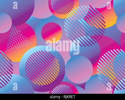 Nahtlose Muster mit Kreisen. Futurismus retro Hintergrund im Stil der 80er Jahre. Retrowave. Vector Illustration Stock Vektor