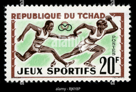 Poststempel Stempel aus dem Tschad im Abidjan Spiele Serie aus dem Jahr 1962 Stockfoto
