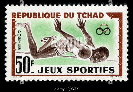 Poststempel Stempel aus dem Tschad im Abidjan Spiele Serie aus dem Jahr 1962 Stockfoto