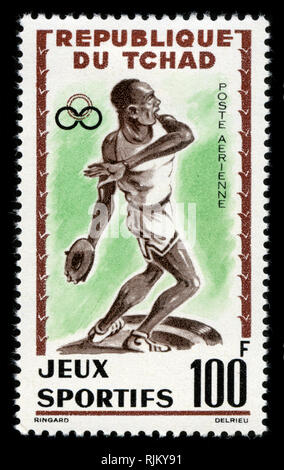 Poststempel Stempel aus dem Tschad im Abidjan Spiele Serie aus dem Jahr 1962 Stockfoto