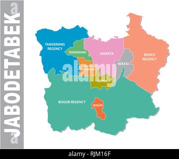 Vektorkarte der Indonesischen megacity (urban area) Jabodetabek Stock Vektor