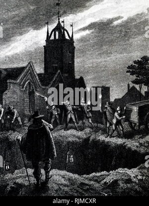 Abbildung: die Pest von 1665, eine Karre, die Stellen, die auf die Pest Grube in Aldgate, London anreisen. Stockfoto