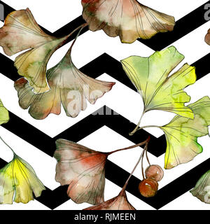 Ginkgo biloba grün Blatt Pflanze botanische Garten Blumen Laub. Aquarell Abbildung. Aquarell Zeichnung mode Aquarelle. Nahtlose backgroun Stockfoto