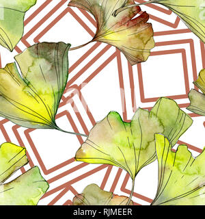 Ginkgo biloba grün Blatt Pflanze botanische Garten Blumen Laub. Aquarell Abbildung. Aquarell Zeichnung mode Aquarelle. Nahtlose backgroun Stockfoto