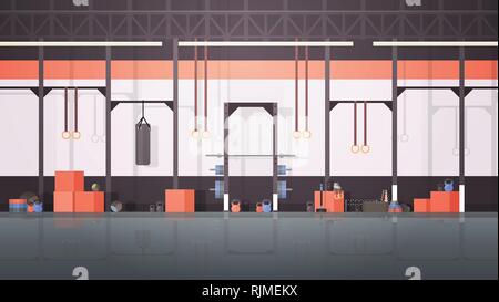 Ein moderner Fitnessraum Innenausstattung für Workout leer keine Menschen Gesundheit Fitness club Waagrechten Stock Vektor