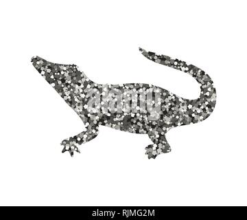 Silhouette einer Alligator. Vector Illustration. Einfach auf das Symbol. Silber Lametta Stock Vektor