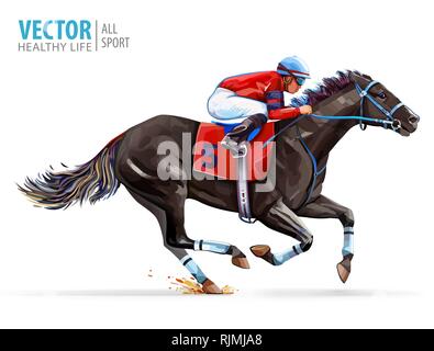 Jockey auf Racing Pferd. Derby. Sport. Vector Illustration auf weißem Hintergrund. Stock Vektor