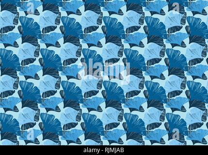 Ginkgoblätter vektor Muster in blau Farbpalette Stock Vektor