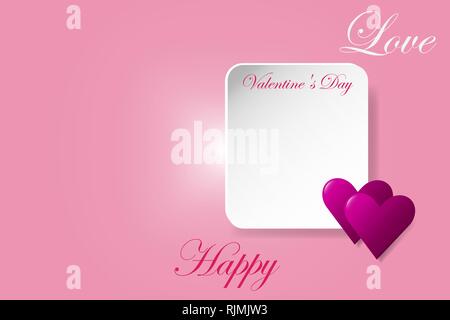 Leeren weißen Tisch mit Valentines Tag Menü Inschrift ist bereit für Ihren Text. Der Vektor wird von zwei TRENDIGEN rosa Herzen auf der rechten Seite eingerichtet und Stock Vektor