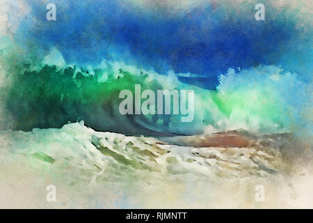 Aquarell malerische Bild von Surf oder Welle Stockfoto