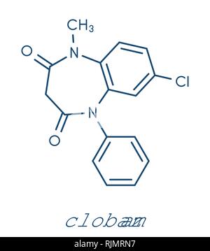 Clobazam Epilepsie Droge Molekül. Skelettmuskulatur Formel. Stock Vektor