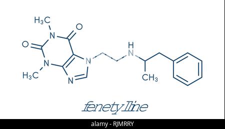 (Fenetylline fenethylline) Stimulans Molekül. Skelettmuskulatur Formel. Stock Vektor