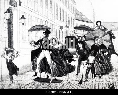 Ein kupferstich mit der Darstellung eines Straßenszene in Wien, Österreich. 1820 Stockfoto