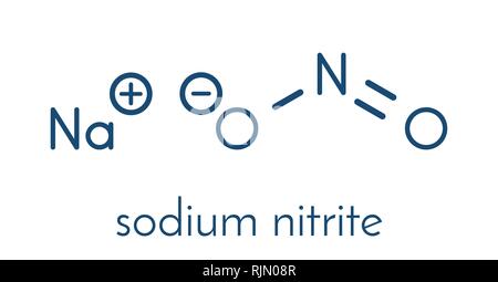 Natriumnitrit, chemische Struktur. Als Arzneimittel, Lebensmittelzusatzstoffe (E 250), etc. von der Skelettmuskulatur Formel verwendet wird. Stock Vektor