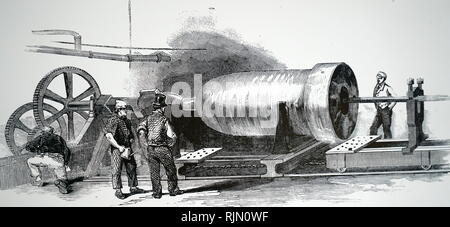 Abbildung: Langweilig der Zylinder für hydraulische Presse (Lift verwendet die vorgefertigten Teile der Britannia tubular Brücke über die Menai Straits, Wales zu heben). 1851 Stockfoto