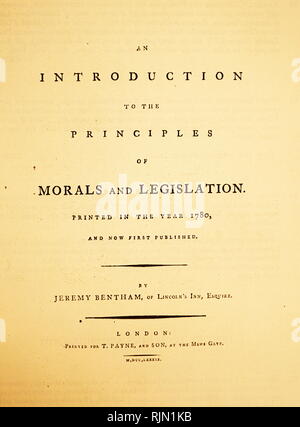 Titel Seite von Jeremy Bentham's "Eine Einführung in die Prinzipien der Moral und Gesetzgebung", erste Ausgabe 1789 Stockfoto