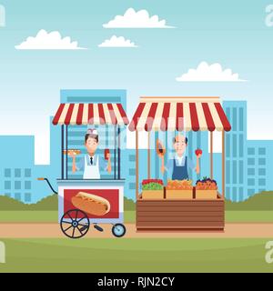 Hot Dog cart Cartoon Stock Vektor