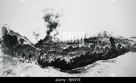 Eine Gravur, den Vesuv, ein Somma-Stratovolcano am Golf von Neapel in Kampanien, Italien. Vom 19. Jahrhundert Stockfoto