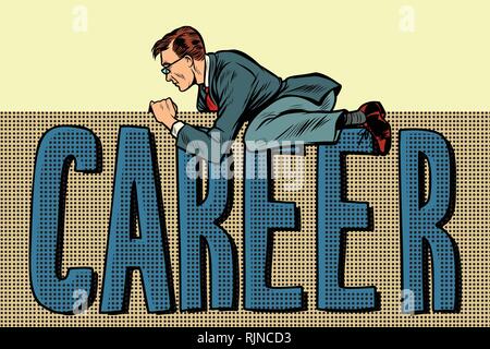 Unternehmer bewegt sich über die Barriere in seiner Karriere Stock Vektor