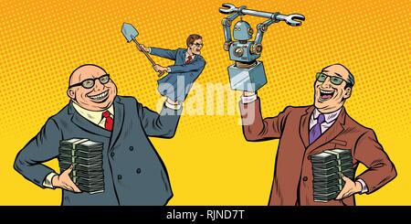 Menschen gegen Roboter Krieg für den Arbeitsplatz. Manipulation von Politiker Stock Vektor