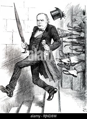 Ein Cartoon, Charles Bradlaugh (1833-1891) ein englischer freie Denker und Sozialreformer. Illustriert von John Tenniel. Vom 19. Jahrhundert Stockfoto