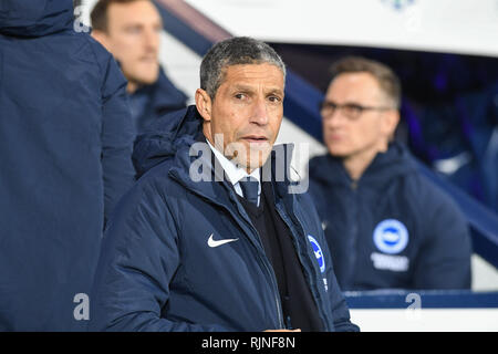 6. Februar 2019, West Bromwich, West Bromwich, England; Emirates FA Cup, 4.Runde replay, West Bromwich Albion vs Brighton; Chris Hughton Manager von Brighton Credit: Phil Westlake/News Bilder, Englische Fußball-Liga Bilder unterliegen DataCo Lizenz Stockfoto