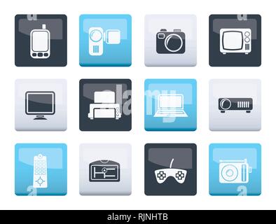 Hi-tech technische Ausrüstung Symbole über Farbe Hintergrund - Vektor Icon Set Stock Vektor