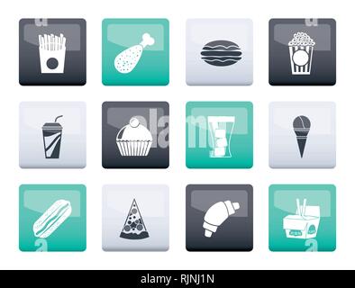 Fast Food und Drink Symbole über Farbe Hintergrund - Vektor Icon Set Stock Vektor