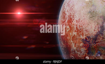 Exoplaneten planet leuchtet durch einen roten Alien star Stockfoto