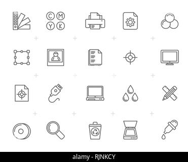 Line Print Industrie Symbole - Vektor Icon Set Stock Vektor