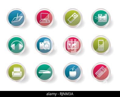 Hi-tech technische Ausrüstung Symbole über farbigen Hintergrund - Vektor Icon Set 3 Stock Vektor