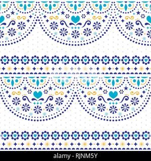 Mexikanischer Volkskunst Vektor nahtlose Muster mit Blumen und geometrische Formen, sich wiederholende textile Design Stock Vektor