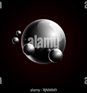 Schwarz 3d realistische Glaskugeln Komposition für Design Stock Vektor