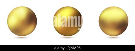 Festlegen von realistischen gold metall Kugeln, Vektor goldenen Kugeln. Stock Vektor