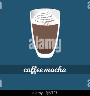 Mokka Tasse Kaffee mit Sahne und Schokolade Vector Illustration Stock Vektor